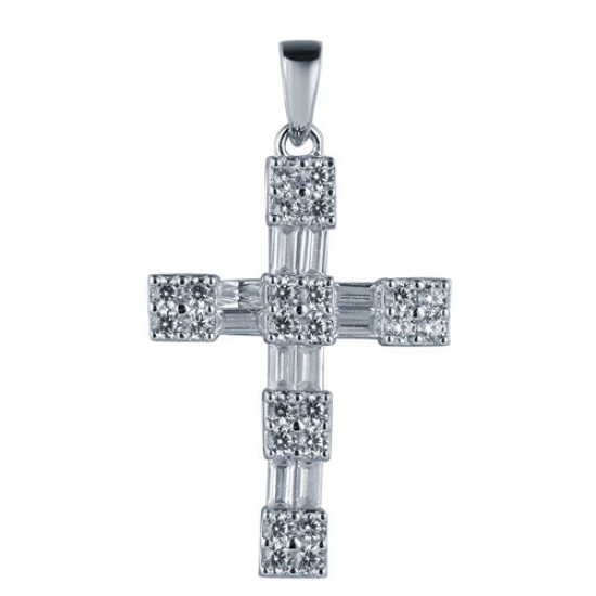 925 Silver Rhodium Plated CZ Set Cross
