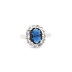 925 Silver Rhodium CZ Set Dress Ring