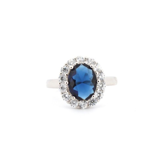 925 Silver Rhodium CZ Set Dress Ring