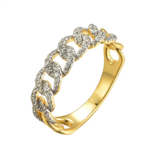 925 Siver 14ct Gold Plated CZ Set Curb Dress Ring
