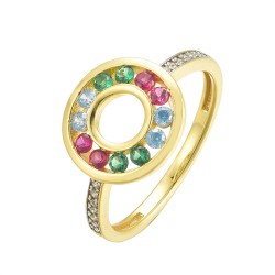 925 Siver 14ct Gold Plated Multo Col CZ Set Circle of Life Ring