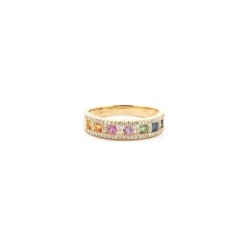 9ct Yellow 0.25ct Dia, 0.62ct Rainbow Saph Ring