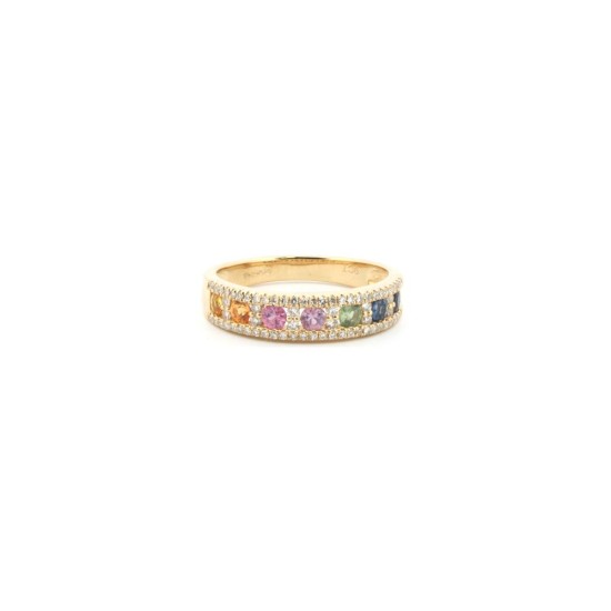 9ct Yellow 0.25ct Dia, 0.62ct Rainbow Saph Ring