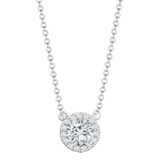 Lab 18ct White Gold 0.12ct Diamond Halo Pendant with 16"-18" Chain Extender set with a 0.50ct G SI1 Diamond