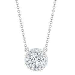 Lab 18ct White Gold 0.20ct Diamond Halo Pendant with 16"-18" Chain Extender set with a 1.00ct G SI1 Diamond