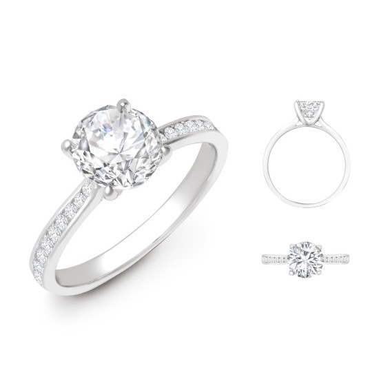 Lab 18ct White Gold 0.13ct Diamond Channel-set Wed-fit Ring Mount + 0.50ct Diamond