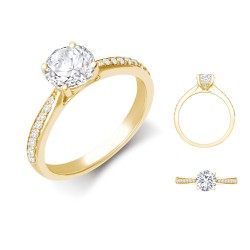Lab 18ct Yellow Gold 0.12ct Diamond Pave set Wed-fit Ring Mount + 0.25ct Diamond Lab 18ct Yellow Gold 0.12ct Diamond Pave set Wed-fit Ring Mount + 0.25ct Diamond