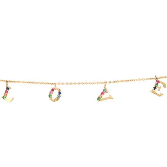 9ct Yellow 0.23ct Rainbow Saph 'LOVE' Bracelet