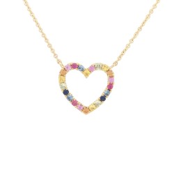 9ct Yellow Gold 0.29ct Rainbow Saph Heart Pendant - 16+2" Chain