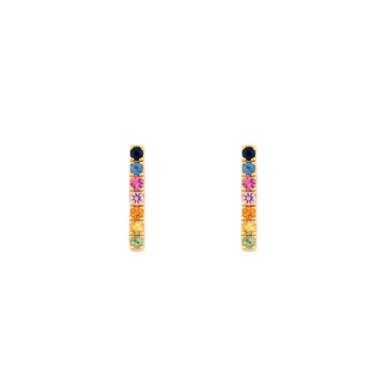 9ct Yellow Gold 0.34ct Rainbow Saph Bar Earrings