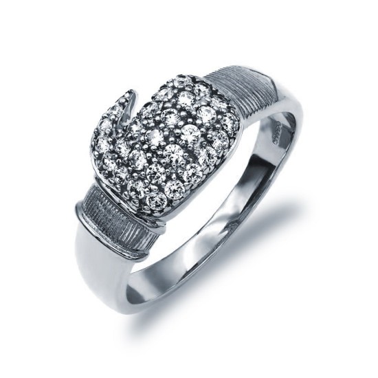 925 Silver CZ Set Boxing Glove Ring