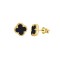 925 Silver 14ct Gold Plated Onyx  Clover Stud Earrings