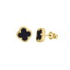 925 Silver 14ct Gold Plated Onyx  Clover Stud Earrings