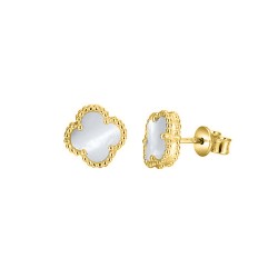 925 Silver 14ct Gold Plated MOP Clover Stud Earrings