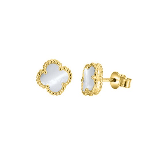 925 Silver 14ct Gold Plated MOP Clover Stud Earrings