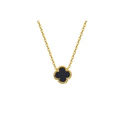 925 Silver 14ct Gold Plated Onyx Clover Necklace