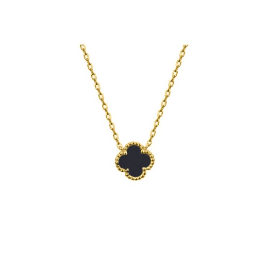 925 Silver 14ct Gold Plated Onyx Clover Necklace