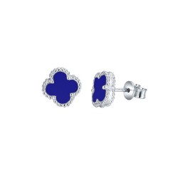 925 Silver Rhodium Plated Blue Agate Clover Stud Earrings