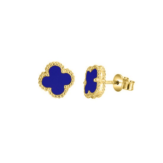 925 Silver 14ct Gold Plated Blue Agate Clover Stud Earrings