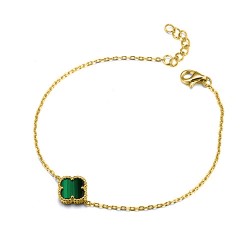 925 Silver 14ct Gold Plated Single Green Malachite Clover Bracelet