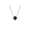 925 Silver Rhodium Plated Green Malachite Clover Necklace