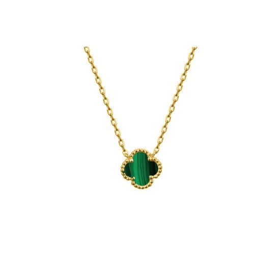 925 Silver 14ct Gold Plated Green Malachite Clover Necklace