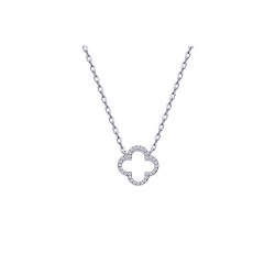 925 Silver Rhodium Plated CZ Set Clover Necklace