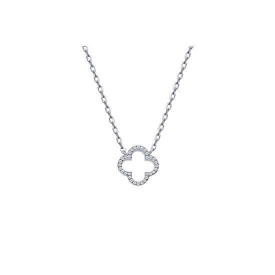 925 Silver Rhodium Plated CZ Set Clover Necklace