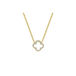 925 Silver 14ct Gold Plated CZ Set Clover Necklace