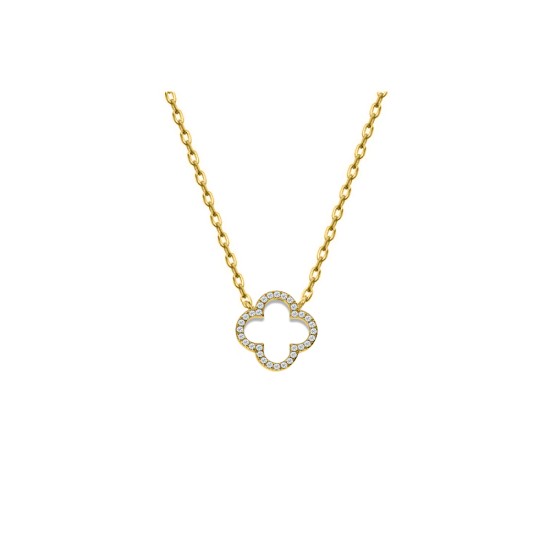 925 Silver 14ct Gold Plated CZ Set Clover Necklace