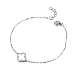 925 Silver Rhodium Plated CZ Set Clover Bracelet