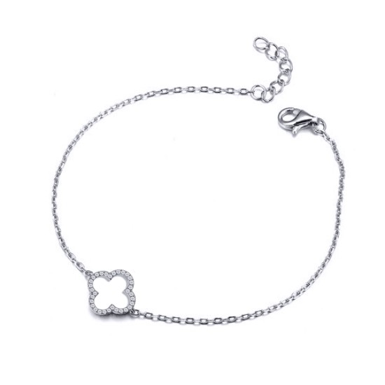 925 Silver Rhodium Plated CZ Set Clover Bracelet