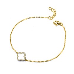 925 Silver 14ct Gold Plated Plated CZ Set Clover Bracelet