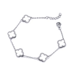 925 Silver Rhodium Plated CZ Set Clover Bracelet