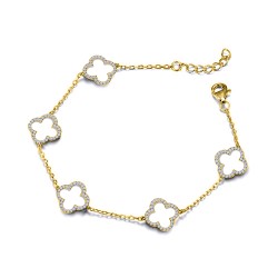 925 Silver 14ct GoldPlated CZ Set Clover Bracelet