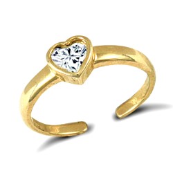 925 Silver Gold Plated CZ Set Heart Toe Ring