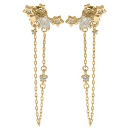 9ct Yellow Gold CZ Set Drop Chain Earrings