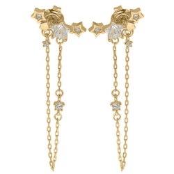 9ct Yellow Gold CZ Set Drop Chain Earrings