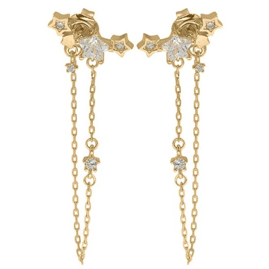 9ct Yellow Gold CZ Set Drop Chain Earrings