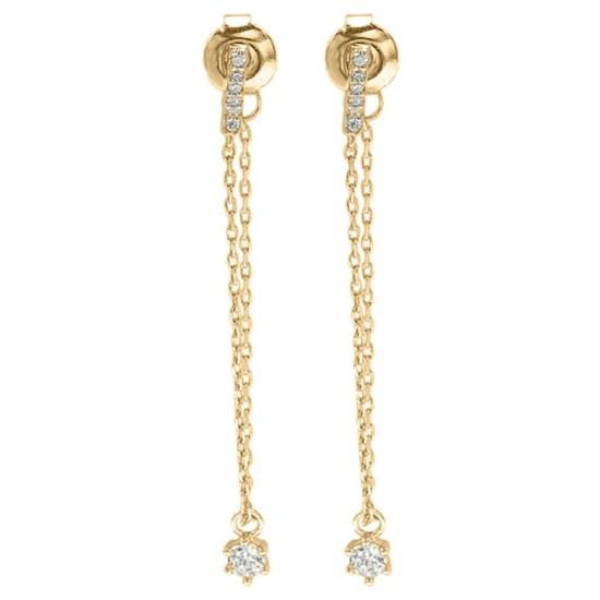 9ct Yellow Gold CZ Set Drop Chain Earrings