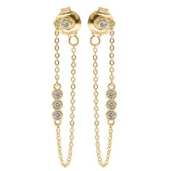 9ct Yellow Gold CZ Set Drop Chain Earrings