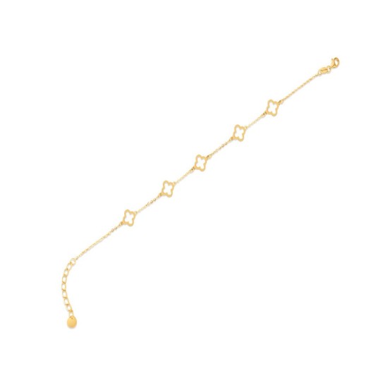 9ct Yellow Gold Cable Link Clover Bracelet 6.5+1 inch length