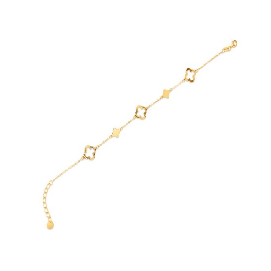 9ct Yellow Gold Cable Link Clover Bracelet 6.5+1 inch length