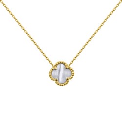 925 Silver 14ct gold Plated Single Clover Necklace MOP White Colour