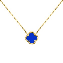 925 Silver 14ct gold Plated Single Clover Necklace Blue Agate Colour