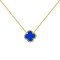 925 Silver 14ct gold Plated Single Clover Necklace Blue Agate Colour