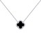 925 Silver Rhodium CZ Set Single Clover Necklace Black Onyx Colour