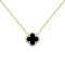 925 Silver 14ct gold Plated CZ Set Single Clover Necklace Black Onyx Colour