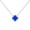 925 Silver Rhodium CZ Set Single Clover Necklace Blue Agate Colour