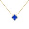 925 Silver 14ct gold Plated CZ Set Single Clover Necklace Blue Agate Colour